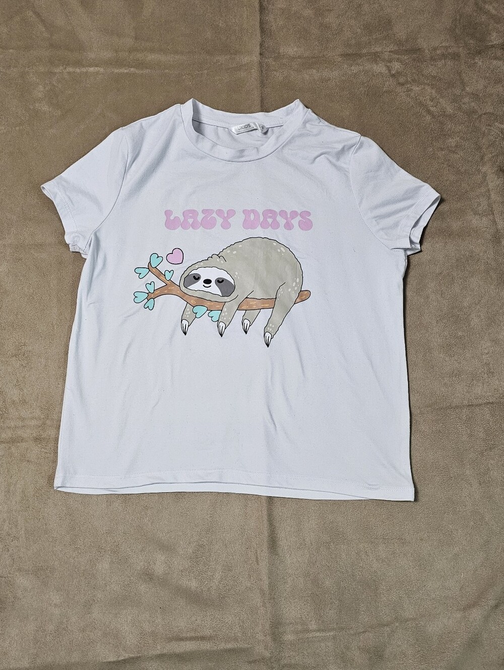 White "Lazy Days" Sloth Graphic Tee- L